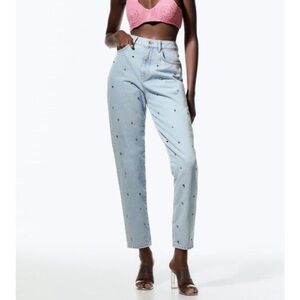 Zara Blue High Rise Jeans with Embellishments